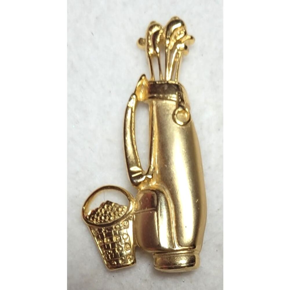 Matte Brushed Goldtone Golf Bag Clubs Balls Brooch Pin Jewelry Caddie